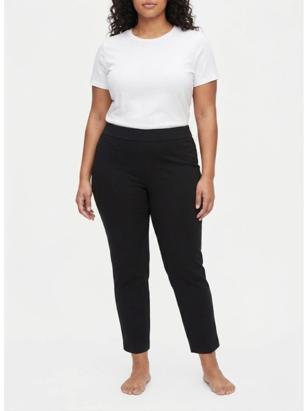 NWT Eileen Fisher Slim Ankle w/ Yoke in Black Washable Stretch Crepe Pants 1X